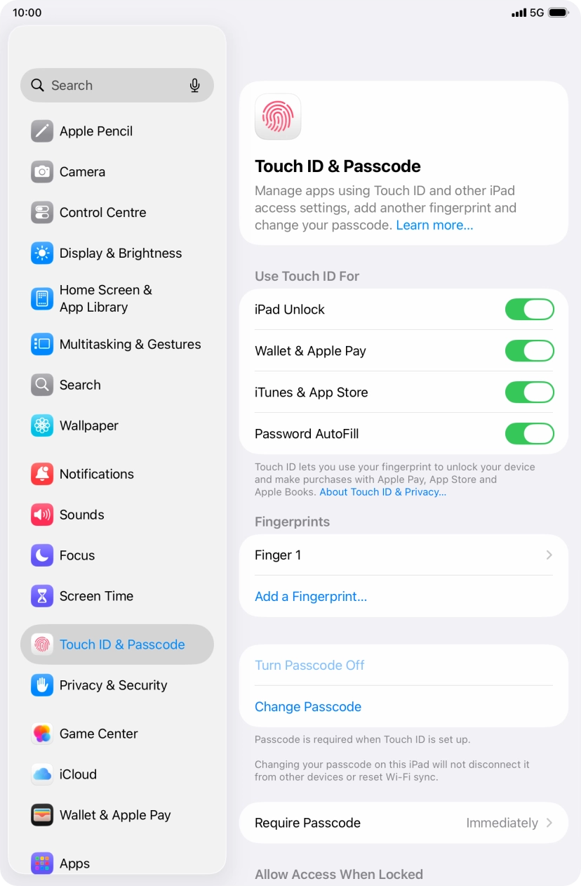 Press the indicators next to the required settings to turn them on or off.