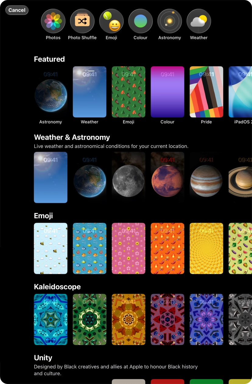 Press the required category and follow the instructions on the screen to select the required background image.
