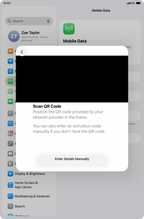Place the QR code you've received inside the tablet camera frame to scan the code.