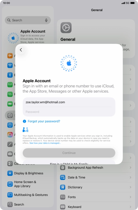 Press Password and key in the password for your Apple Account.