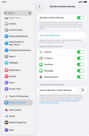 Press the indicators next to the required applications to turn the function on or off. Press the indicators next to the required applications to turn the function on or off.