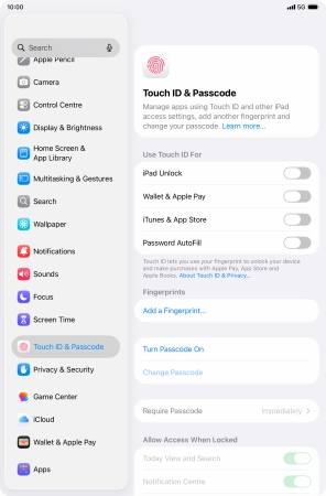 Press Turn Passcode On and key in a lock code of your own choice twice.