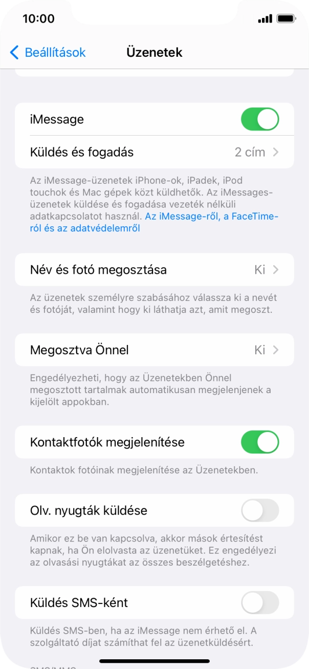 Kattints a „Küldés SMS-ként” melletti csúszkára a funkció be- vagy kikapcsolásához.