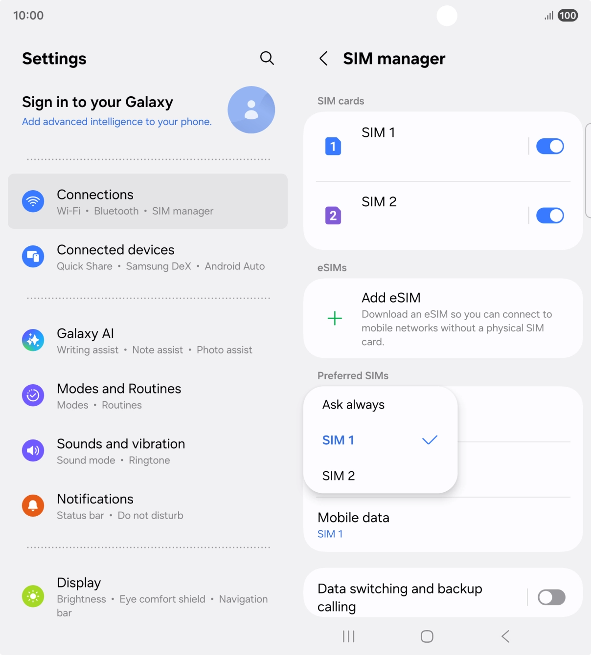 Press the required setting. Press the required setting.