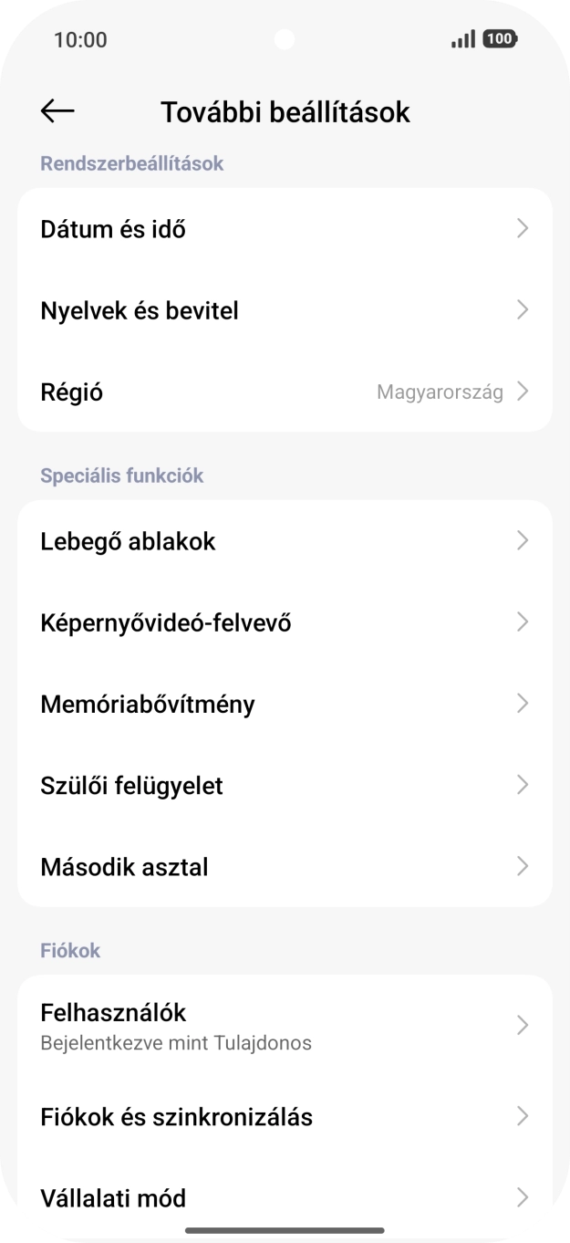 Válaszd a Fiókok és szinkronizálás lehetőséget.
