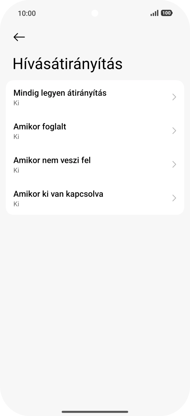 Kattints a kívánt hívásátirányítás-típusra.