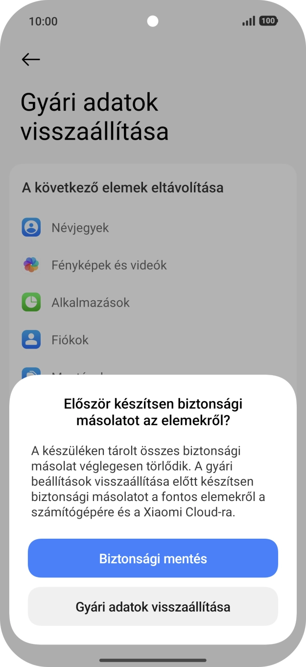 Válaszd a Gyári adatok visszaállítása lehetőséget.