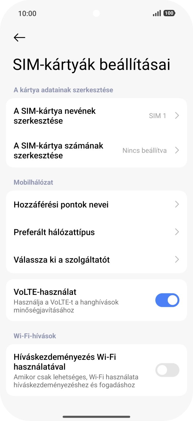 Válaszd a Hozzáférési pontok nevei lehetőséget.