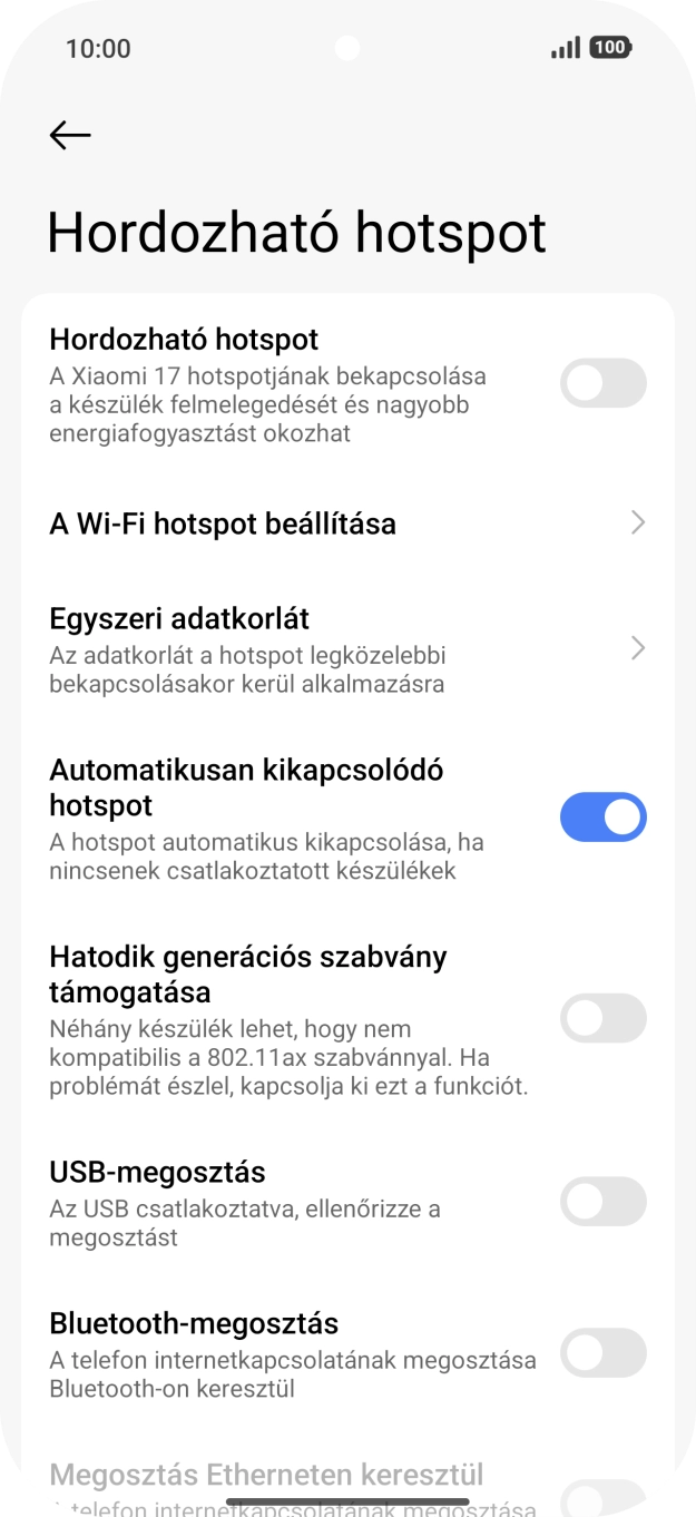 Válaszd a A Wi-Fi hotspot beállítása lehetőséget.