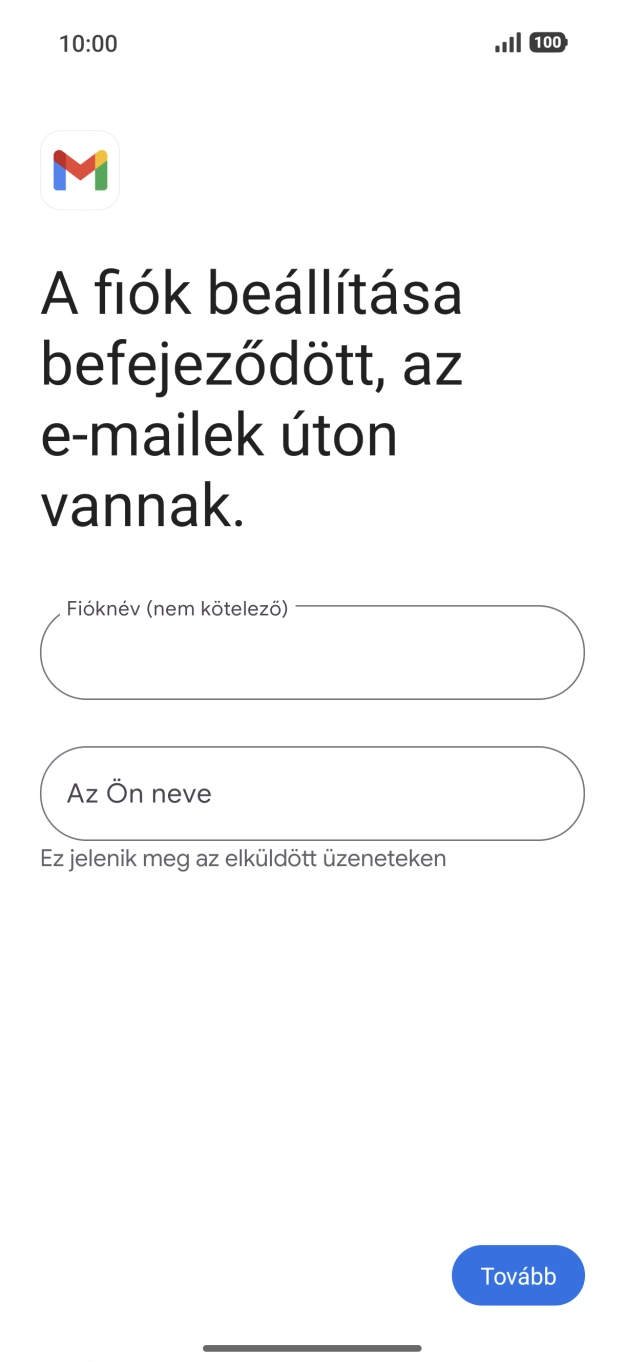 Kattints a „Fióknév (nem kötelező)” alatti mezőre, és írd be az e-mail-fiók kívánt nevét.