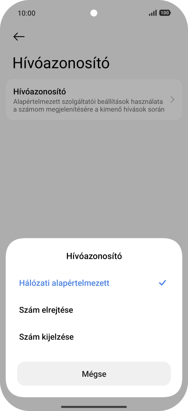 Válaszd a Szám kijelzése lehetőséget a hívószámküldés bekapcsolásához.