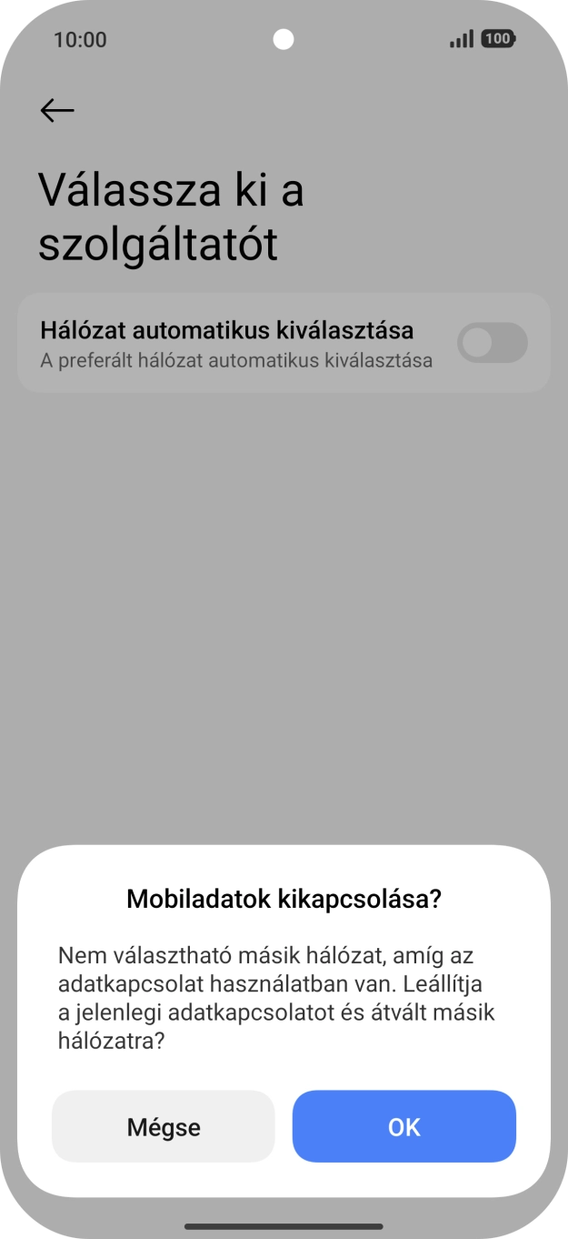 Válaszd az OK lehetőséget, és várj, amíg a telefon keresi az elérhető hálózatot.