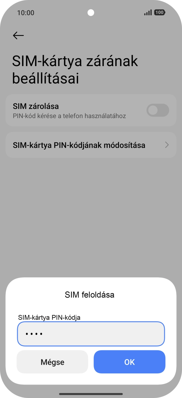 Írd be a PIN-kódot, és válaszd az OK lehetőséget.