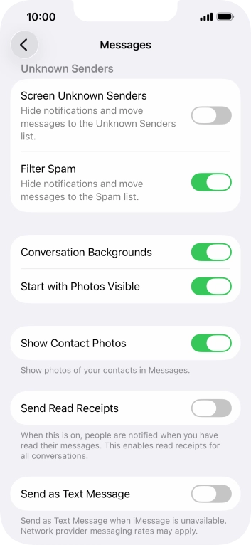 Press the indicator next to 'Send as Text Message' to turn the function on or off.