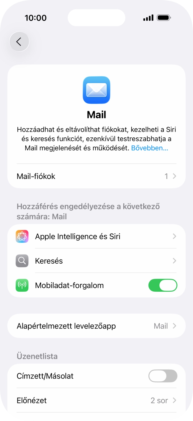 Válaszd a Mail-fiókok lehetőséget.