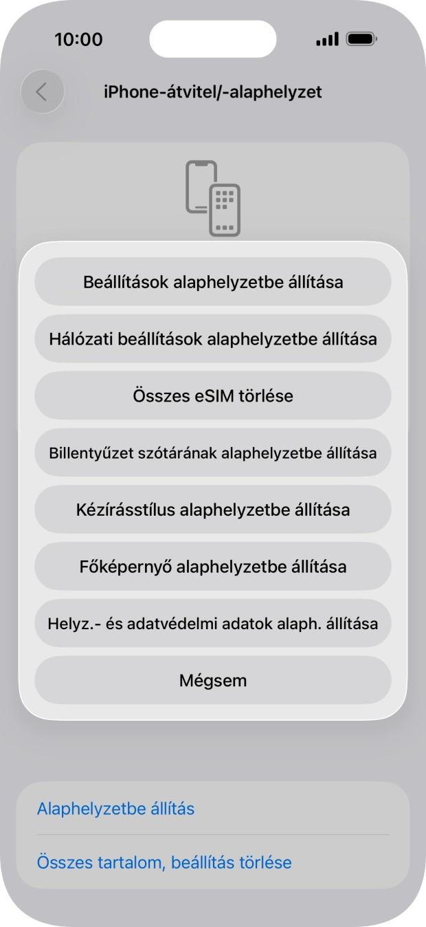 Válaszd a Beállítások alaphelyzetbe állítása lehetőséget. Válaszd a Beállítások alaphelyzetbe állítása lehetőséget.