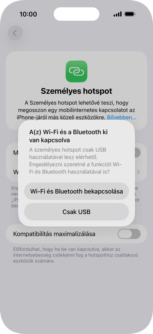 Amennyiben ki van kapcsolva a Wi-Fi, válaszd a Wi-Fi és Bluetooth bekapcsolása lehetőséget.