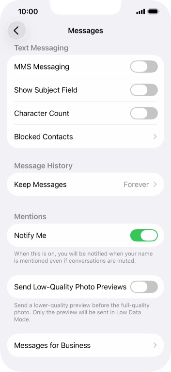 Press the indicator next to 'MMS Messaging' to turn on the function.