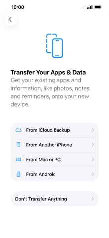 You can transfer content from an Android phone when your phone is activated for the first time and after a factory reset. When this screen is displayed, your phone is ready to transfer content from an Android phone.