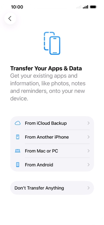 You can transfer content from an Android phone when your phone is activated for the first time and after a factory reset. When this screen is displayed, your phone is ready to transfer content from an Android phone.