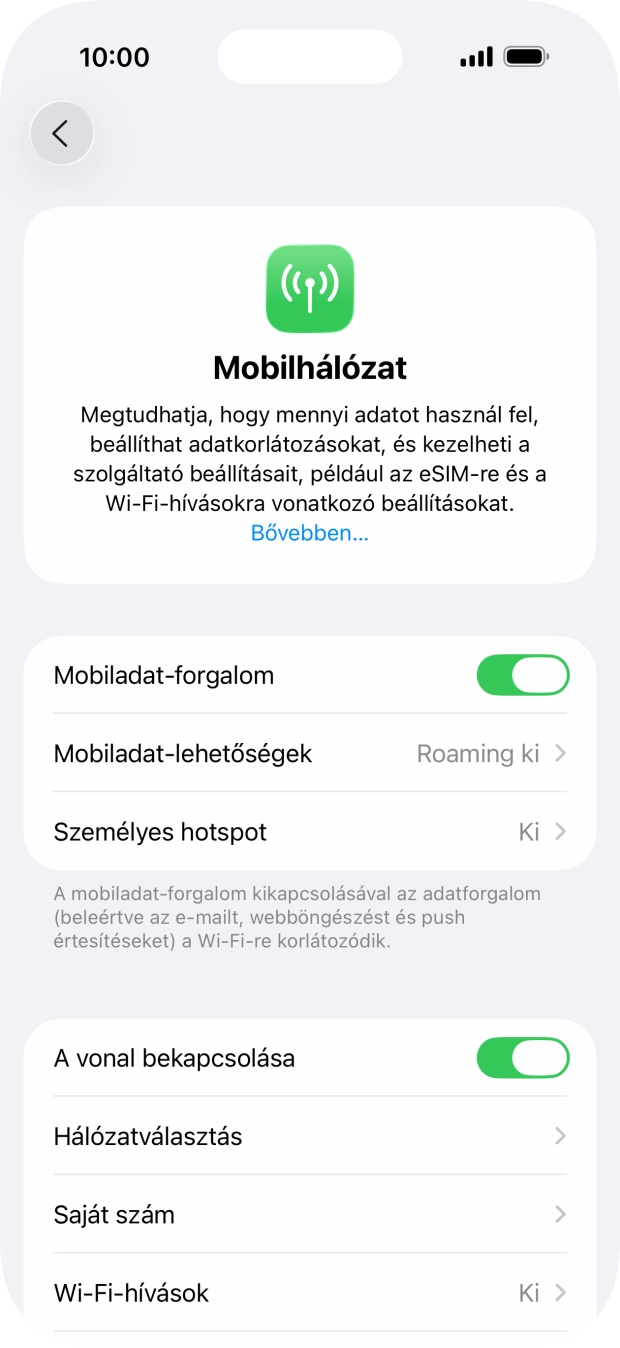 Válaszd a Mobiladat-lehetőségek lehetőséget. Válaszd a Mobiladat-lehetőségek lehetőséget.