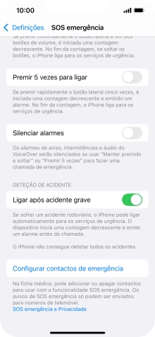 Prima Configurar contactos de emergência e siga as indicações no ecrã para introduzir a sua informação de emergência e os seus contactos de emergência.
