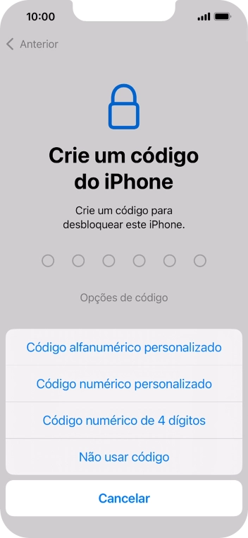 Siga as indicações no ecrã para ativar a utilização do código de bloqueio do telefone ou prima Não usar código.