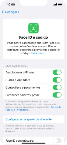 Prima os indicadores junto às definições pretendidas para as ativar ou desativar.