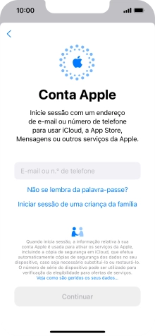 Prima E-mail ou n.º de telefone e introduza o nome de utilizador do seu ID Apple.