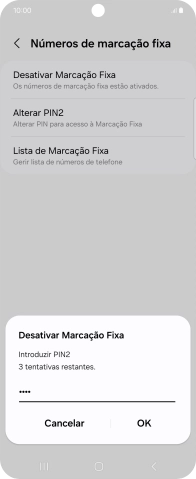 Introduza o código PIN2 e prima OK.