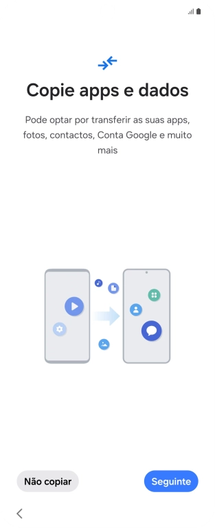 É possível transferir conteúdo de outro telefone quando o telefone for ativado antes da primeira utilização e quando o telefone tiver sido reiniciado. Quando esta imagem for mostrada no ecrã, o telefone está pronto para transferir conteúdo de outro telefone.