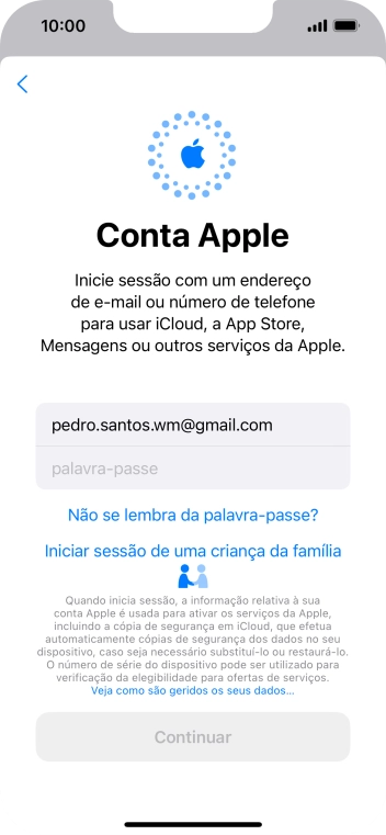 Prima palavra-passe e introduza a password do ID Apple.