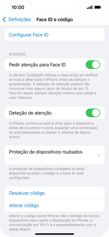Prima Desativar código, e introduza o código de bloqueio.