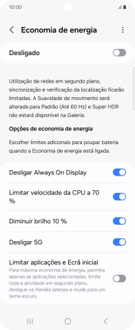 Prima os indicadores junto às definições pretendidas para as ativar ou desativar.
