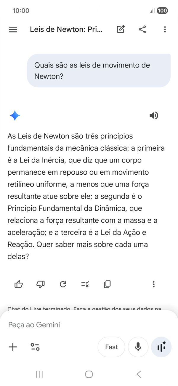 A transcrição da conversa com a Gemini Live é agora mostrada no ecrã.