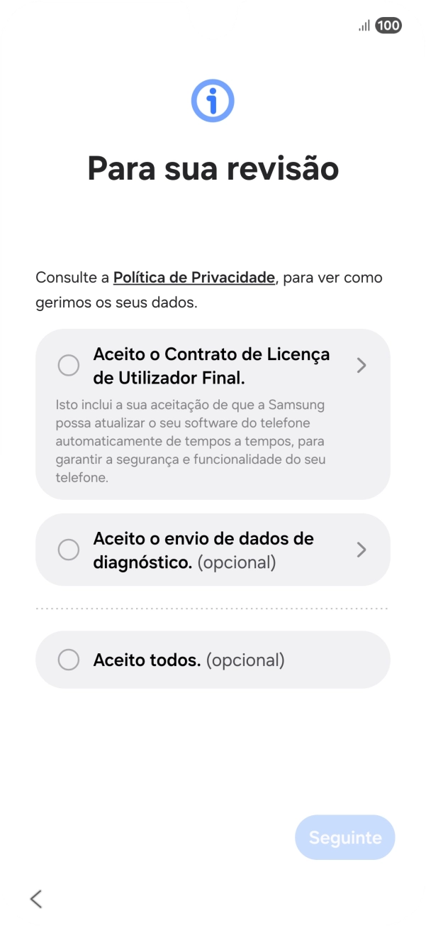 Prima o campo ao lado das definições pretendidas para as selecionar.
