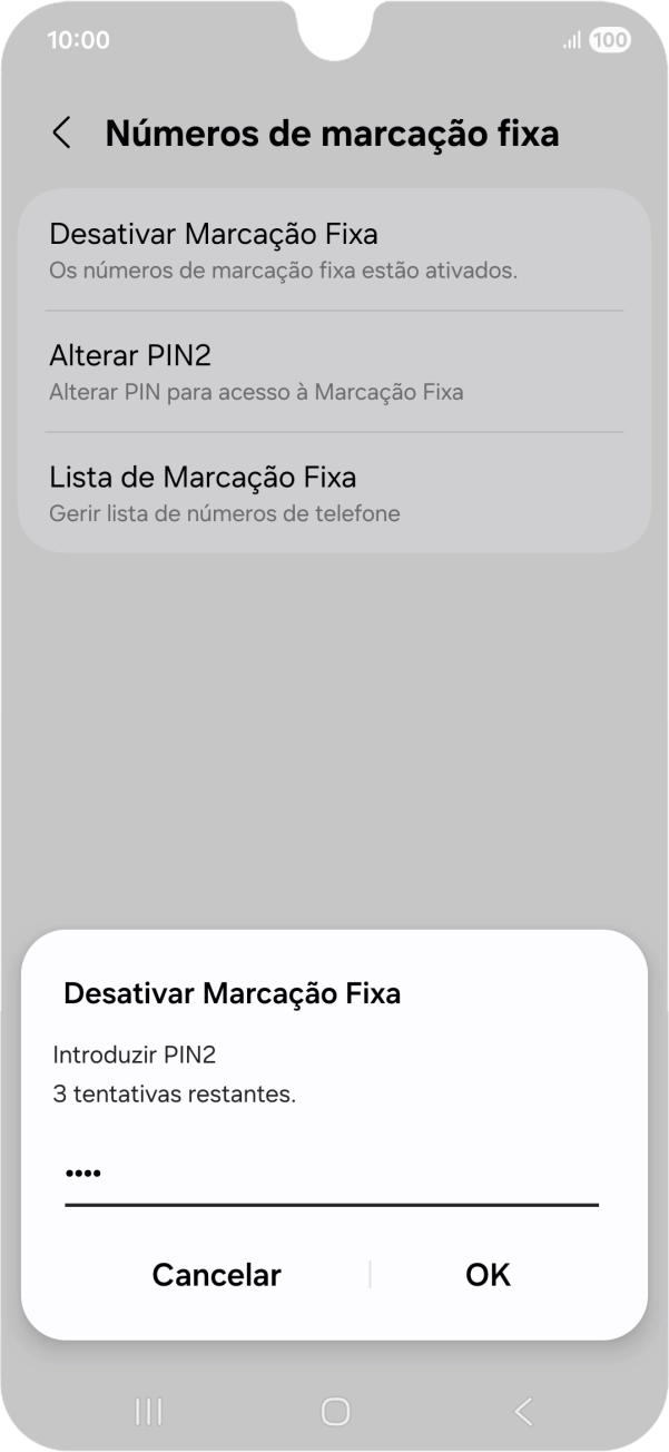 Introduza o código PIN2 e prima OK.