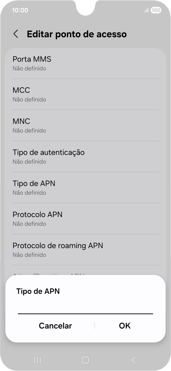 Introduza default e prima OK.