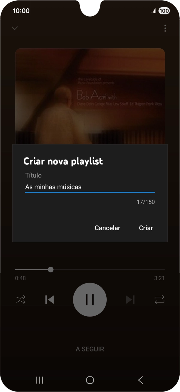 Introduza o nome pretendido para a lista de reprodução e prima Criar.
