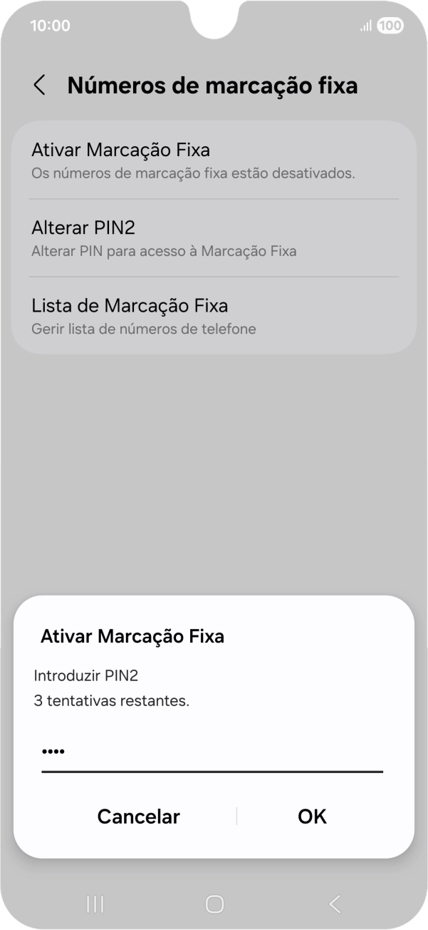 Introduza o código PIN2 e prima OK.