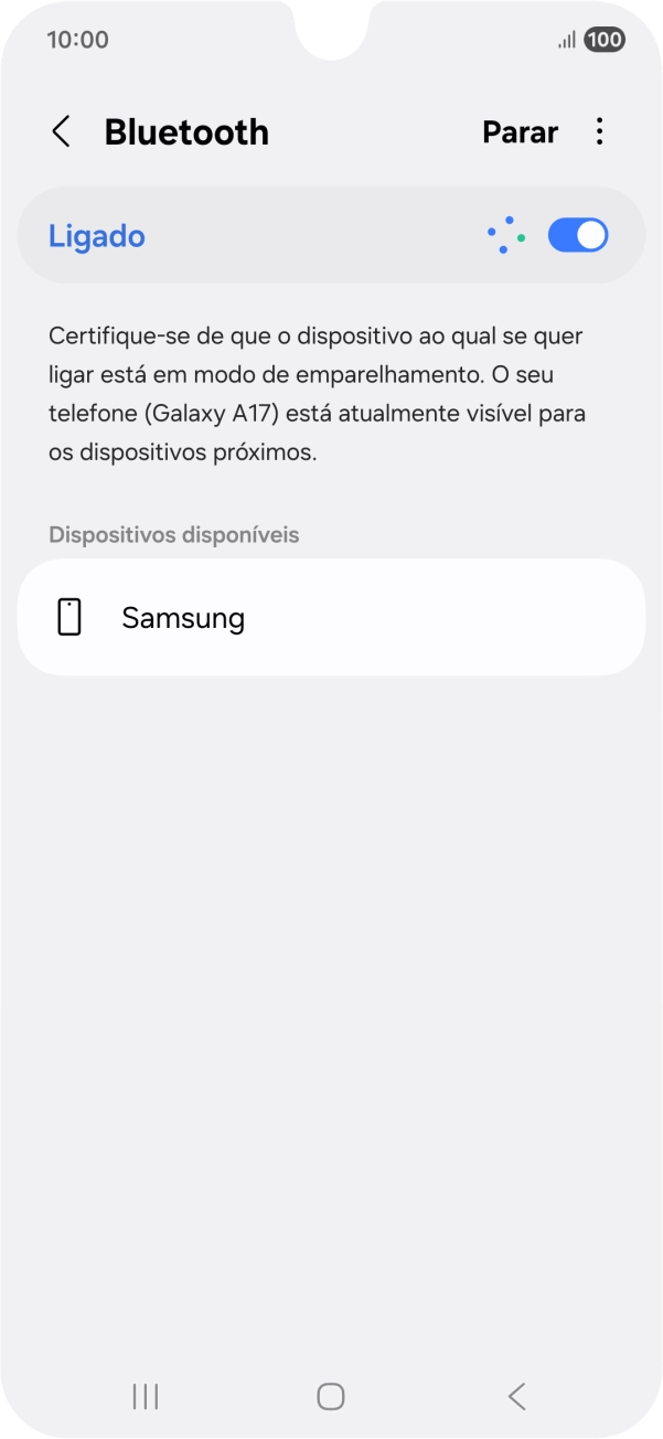 Prima o dispositivo Bluetooth pretendido e siga as indicações no ecrã para emparelhar o dispositivo pretendido com o telefone.