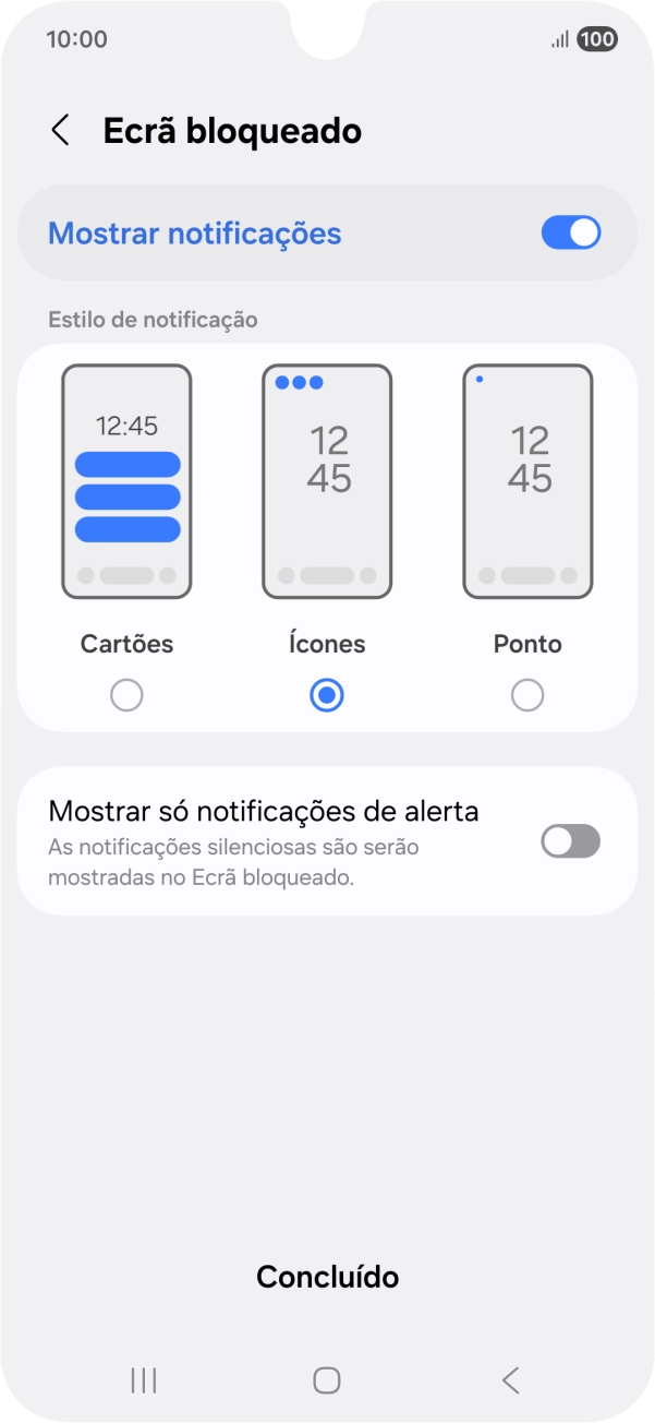 Prima as definições pretendidas para as ativar ou desativar.