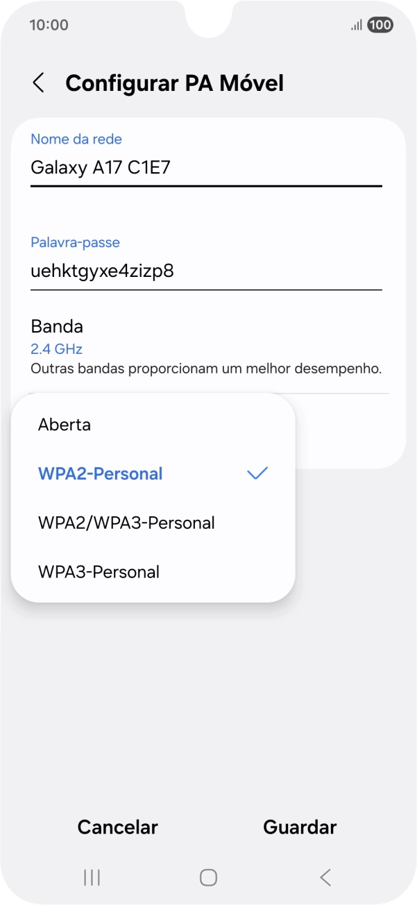 Prima WPA3-Personal para proteger o hotspot Wi-Fi com uma password.