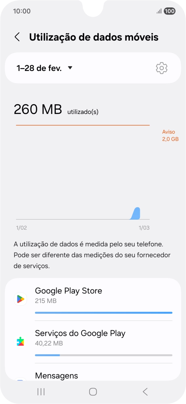 O consumo de dados de cada aplicação é mostrado sob o nome da aplicação.