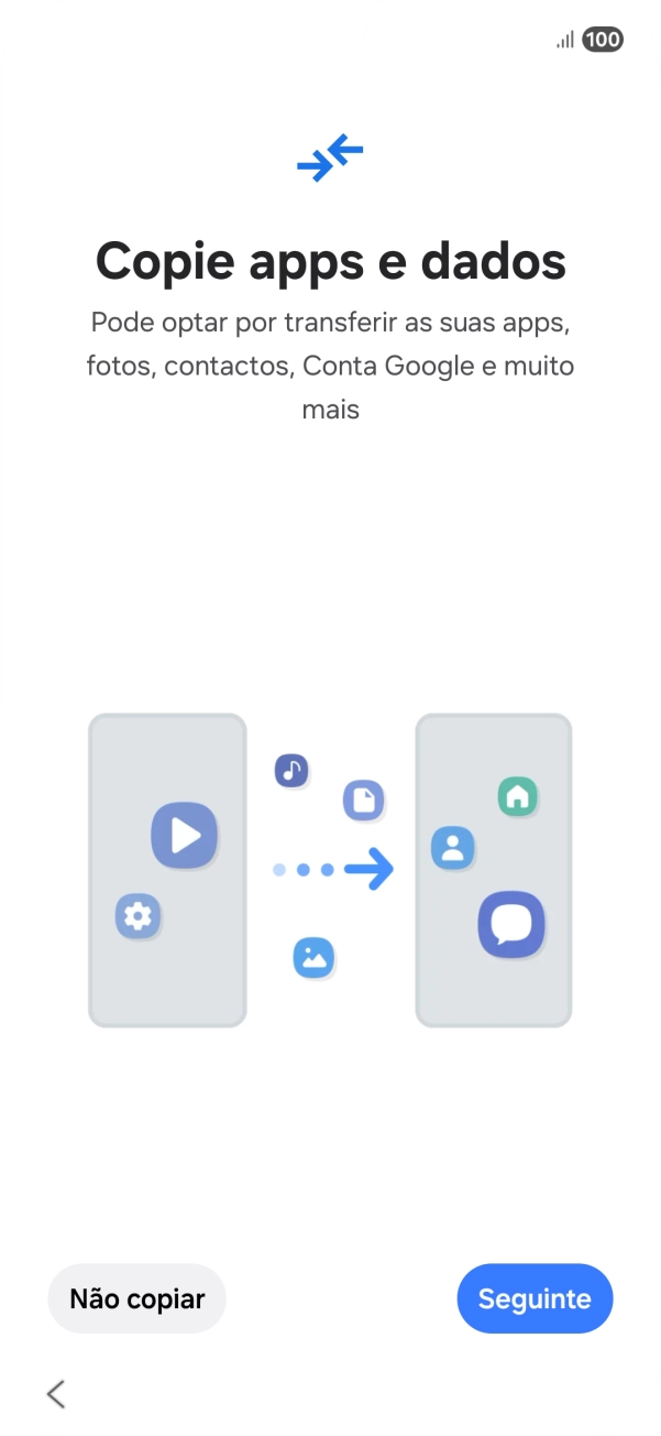 É possível transferir conteúdo de outro telefone quando o telefone for ativado antes da primeira utilização e quando o telefone tiver sido reiniciado. Quando esta imagem for mostrada no ecrã, o telefone está pronto para transferir conteúdo de outro telefone.