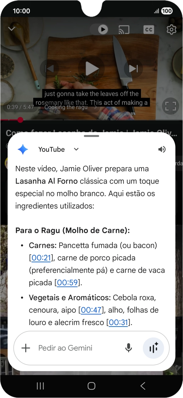 A resposta da Gemini à sua pergunta é agora mostrada no ecrã.