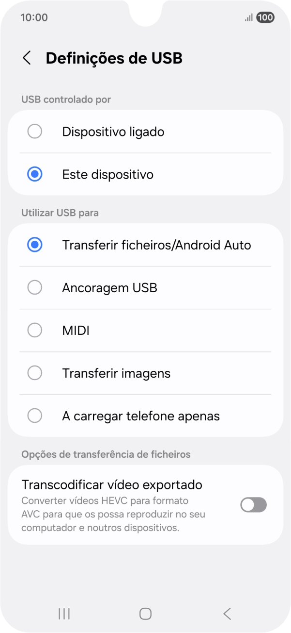 Prima Transferir ficheiros/Android Auto.