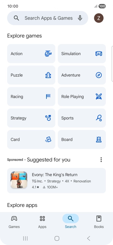 Press the search field.