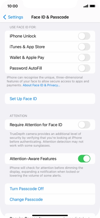 Press Turn Passcode Off and key in the phone lock code.