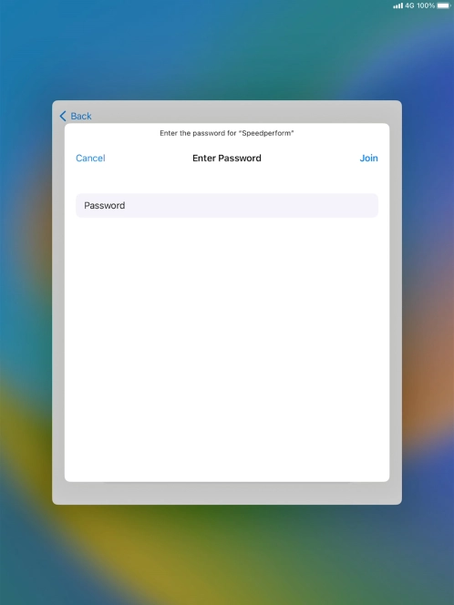 Key in the password for the WiFi network and press Join.